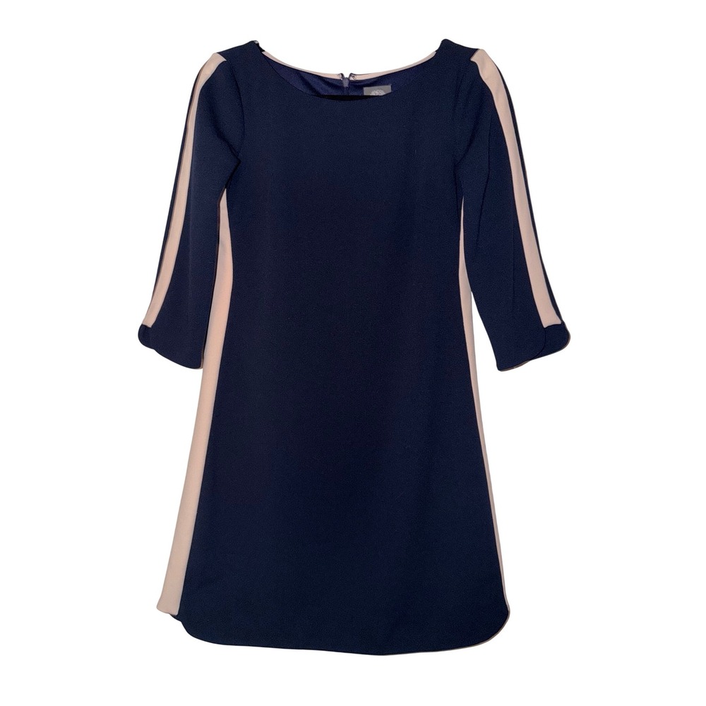 Vince Camuto Navy Pink Colorblock Boat Neck 3/4 Sleeve Shift Dress Size 4